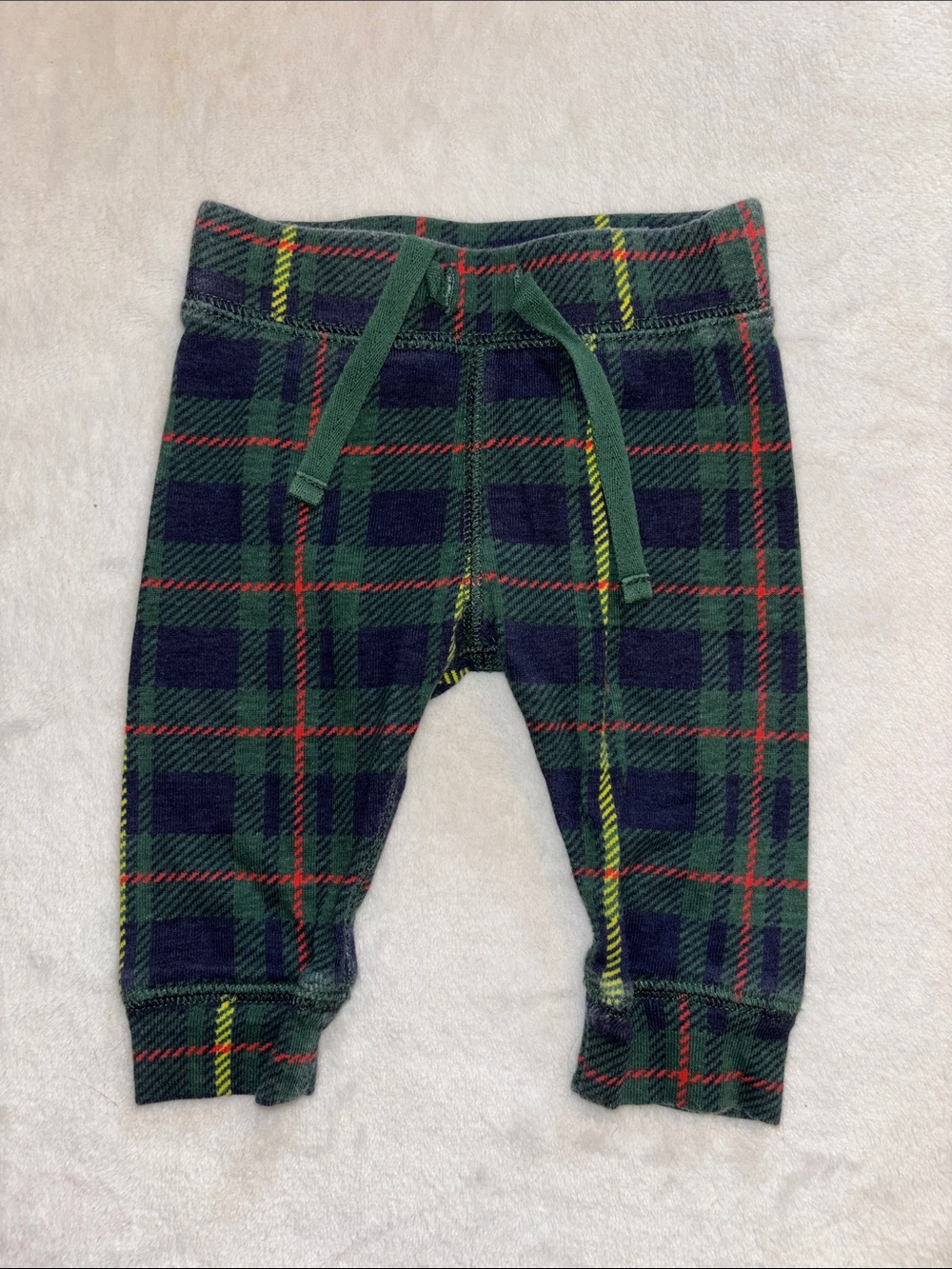 (3 for $10) old navy Green & Navy Plaid Pants with Drawstring 0-3 month